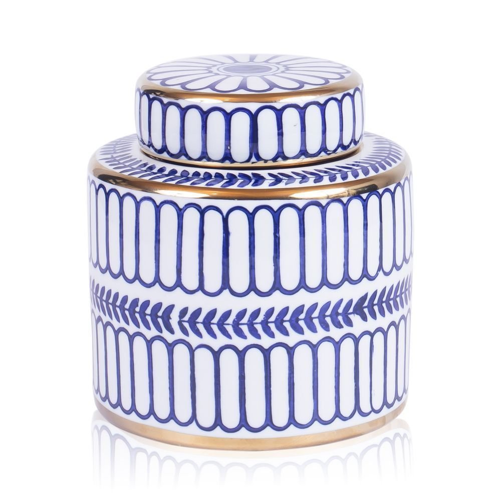 Potiche Decorativo C/ Tampa Azul e Branco 11x16cm