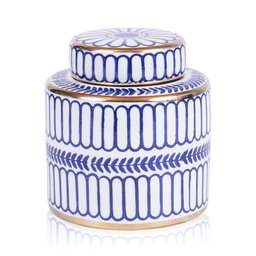 Potiche Decorativo C/ Tampa Azul e Branco 11x16cm - 1