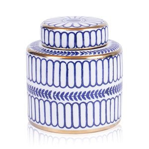 Potiche Decorativo C/ Tampa Azul e Branco 11x16cm