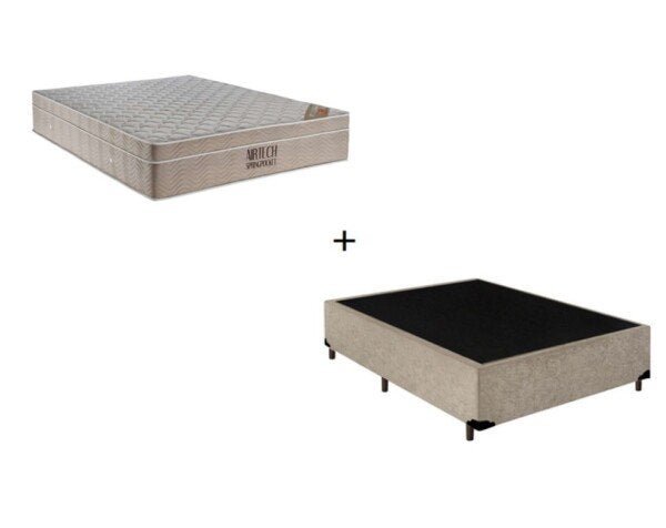 Base Box Casal 138 Suede Bege com Colchão Ortobom Airtech Spring Pocket D26 Bege 70x138x188 - 1