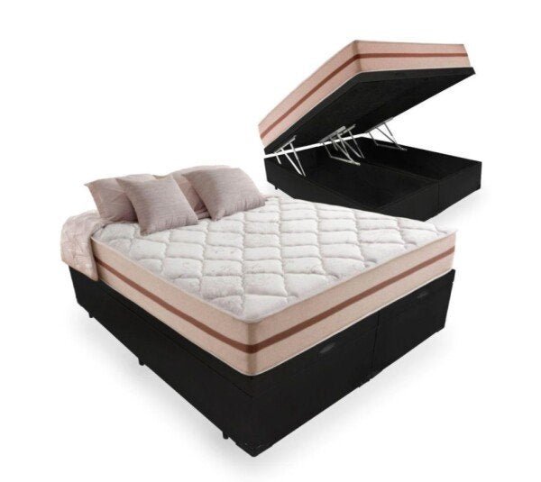 Cama Box Baú Queen 158 Tecido Sintético Preto com Colchão de Molas Ensacadas - Anjos Classic 22x158x - 1