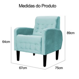 Poltrona Decorativa Luiza Para Sala de Tv Veludo Azul Turquesa - 6