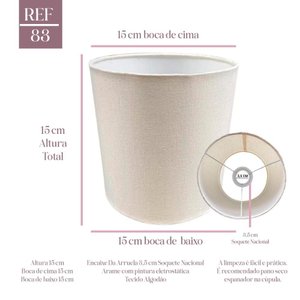 Cúpula Clássica de Abajur Luminária 15x15x15cm Tecido Algodão Soquete Nacional Ref 83 Cor Bege