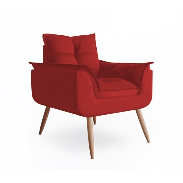 Poltrona Decorativa Opala Pés Palito Suede Vermelho Modek - 1