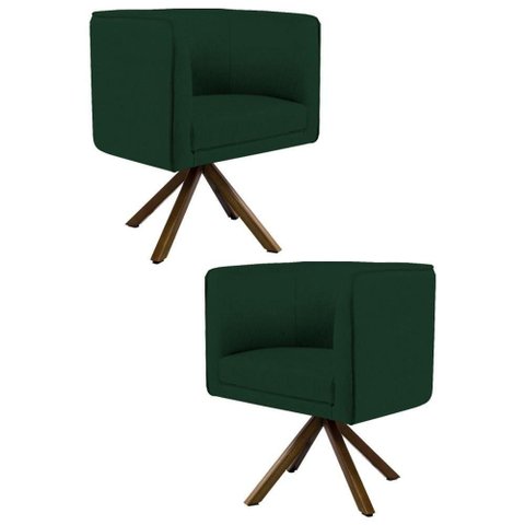 Kit 2 Poltronas Base Madeira Betina B-303 Veludo Verde Musgo