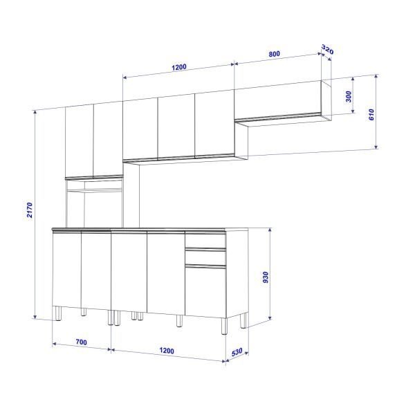 Armário de Cozinha Planejada 11 Portas 2 Gavetas Castanho Indekes Dinamarca 217x270x53 - 4