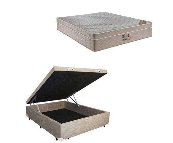 Cama Box Baú Casal 138 Suede Bege com Colchão Ortobom Airtech Spring Pocket D26 Bege 70x138x188 - 1