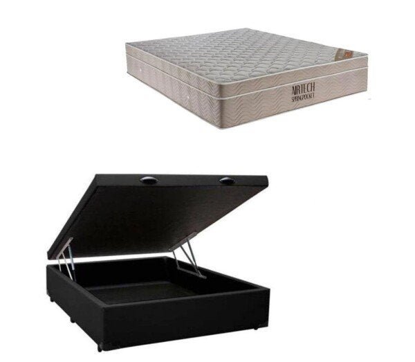 Cama Box Baú Casal 138 Suede Preto com Colchão Ortobom Airtech Spring Pocket D26 Bege 70x138x188 - 2