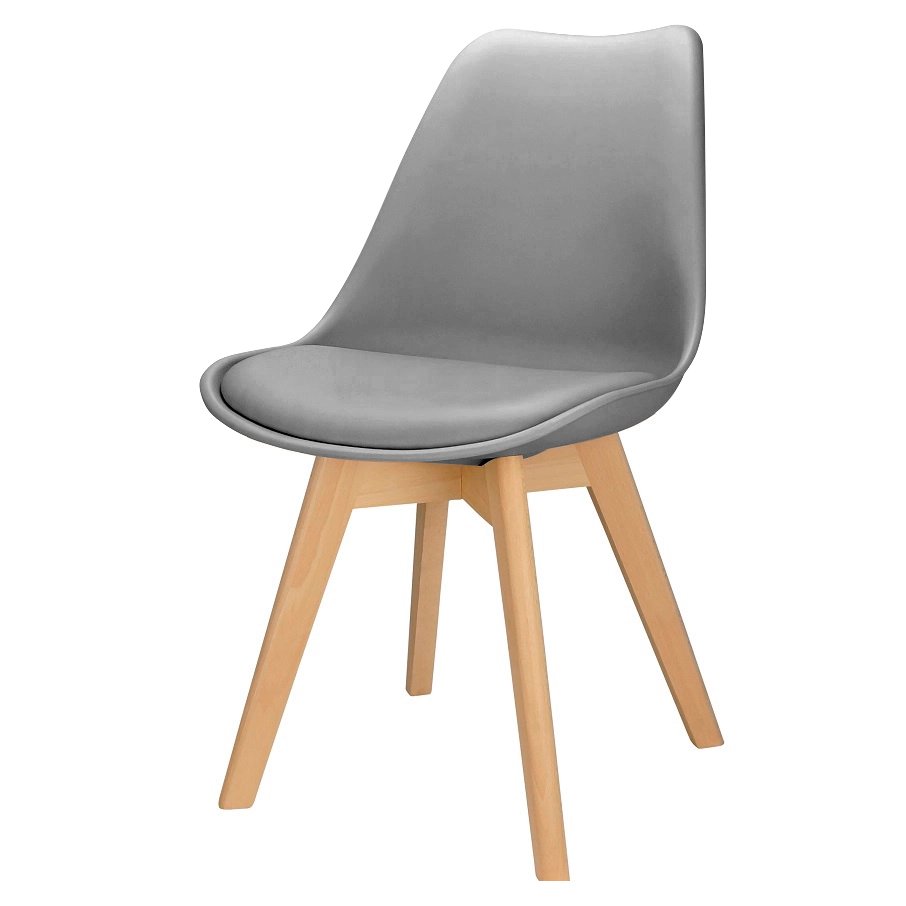 Cadeira Charles Eames Leda Design Wood Estofada Base Madeira Cinza