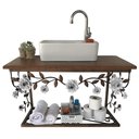 Ver imagem 1 de Bancada de Madeira e Ferro com Rosas em Verniz Para Banheiros Libertas Rosas Artesanato Bancada Rosa