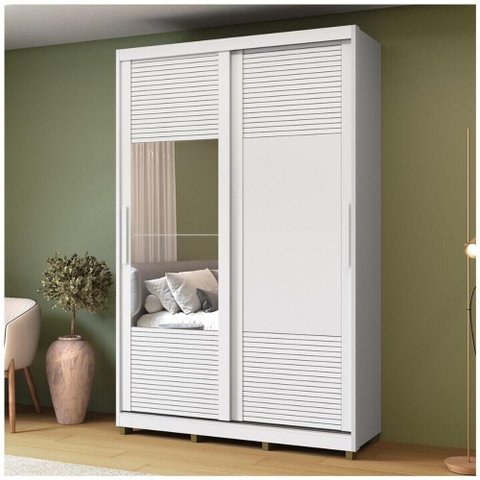 Guarda-Roupa Solteiro com Espelho 100% MDF 2 Portas Correr 3 Gavetas Multimóveis CR35399 Branco