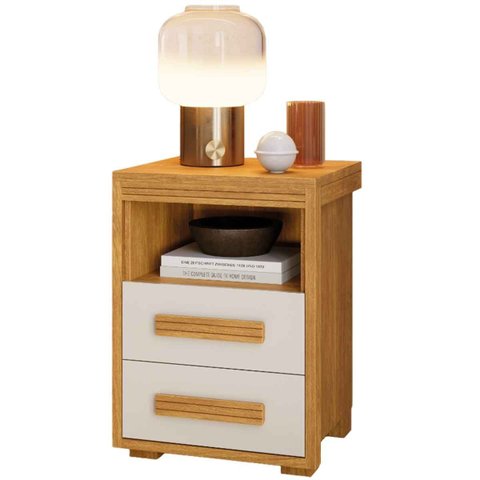 Mesa de Cabeceira 2 Gavetas Lóquio 100% Mdf - Casa Chick Cinamomo/off White