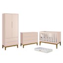 Ver imagem 1 de Dormitório Completo Infantil Classic 2 Portas, Cômoda 6 Gavetas, Berço Rosa Fosco com Pés Amadeirado
