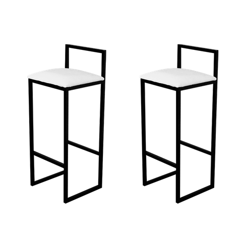 Jogo 2 Banqueta Alta Cozinha Bar Balcão Bistrô Industrial Preta Estofado Branco