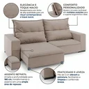 Ver imagem 3 de Sofá Retrátil Reclinável 250cm Linho Bárbara Bege
