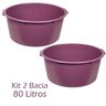 Kit 2 Bacias 80 Litros Grande Com Alça de Plástico Roxo Arqplast - 2