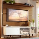 Ver imagem 1 de Rack Madesa Dubai e Painel para TV até 65 Polegadas com Pés Branco/Rustic 095Z Cor:Branco/Rustic