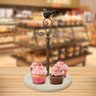 Suporte Doce Cupcake Ferro Marrom Pássaro Arabesco Prato Madeira Elegância Rústica Sofisticação Idea - 6