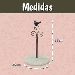 Suporte Doce Cupcake Ferro Marrom Pássaro Arabesco Prato Madeira Elegância Rústica Sofisticação Idea - 2