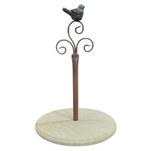 Suporte Doce Cupcake Ferro Marrom Pássaro Arabesco Prato Madeira Elegância Rústica Sofisticação Idea
