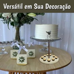 Suporte Doce Cupcake Ferro Marrom Pássaro Arabesco Prato Madeira Elegância Rústica Sofisticação Idea - 8