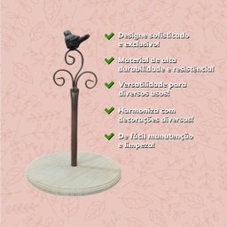 Suporte Doce Cupcake Ferro Marrom Pássaro Arabesco Prato Madeira Elegância Rústica Sofisticação Idea - 7