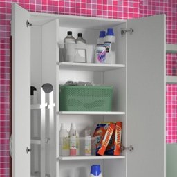 Armário Multiuso Lavanderia 2 Portas Branco 160x60cm – Ajlstore | 4 Prateleiras e Espaço Lateral - 2