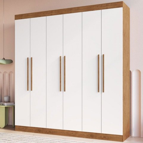 Guarda-roupa Casal Darwin 6 Portas 4 Gavetas 100% Mdf Off White/nogueira - Doripel Móveis