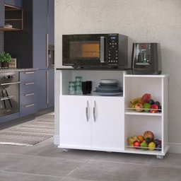 Fruteira Armário Cozinha Branco com Preto 2 Portas com Rodinha - 2
