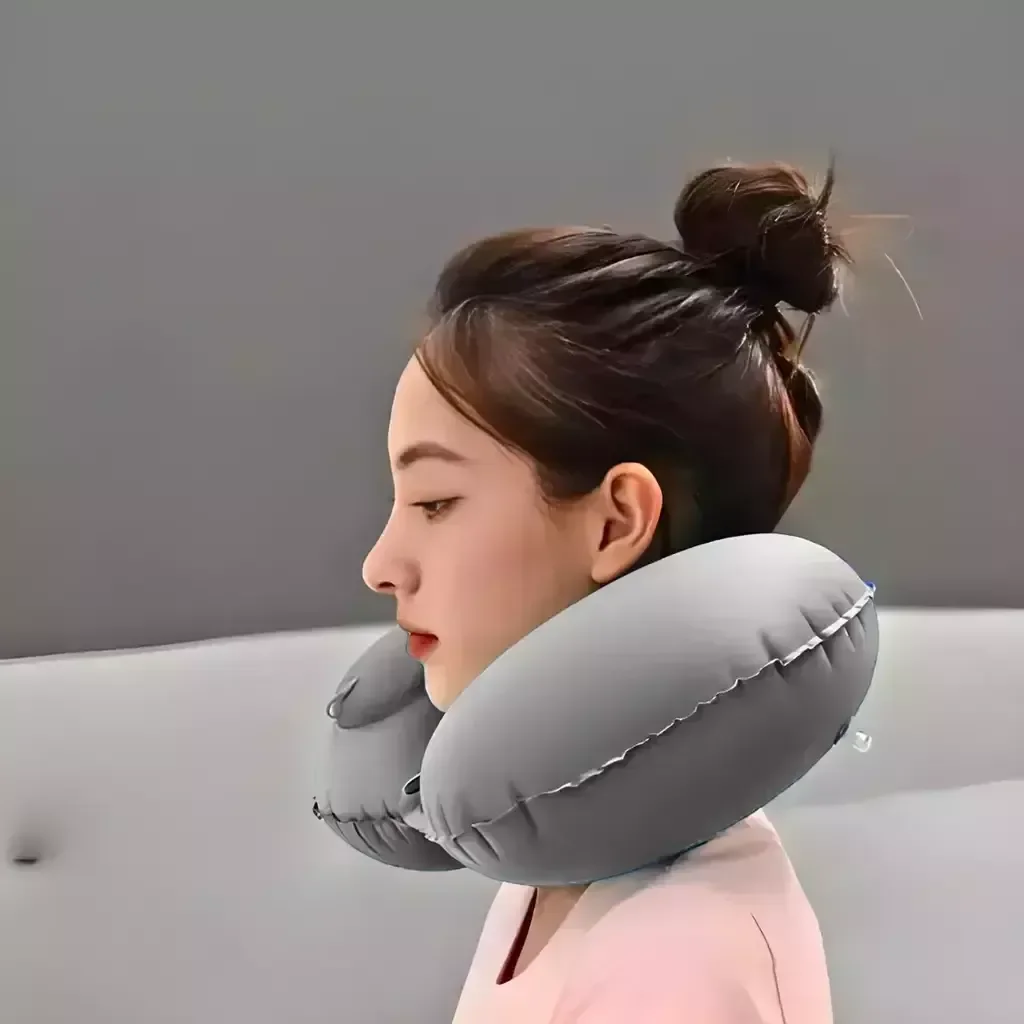 Travesseiro Almofada de Pescoço Inflável e Portátil - Cinza - 4