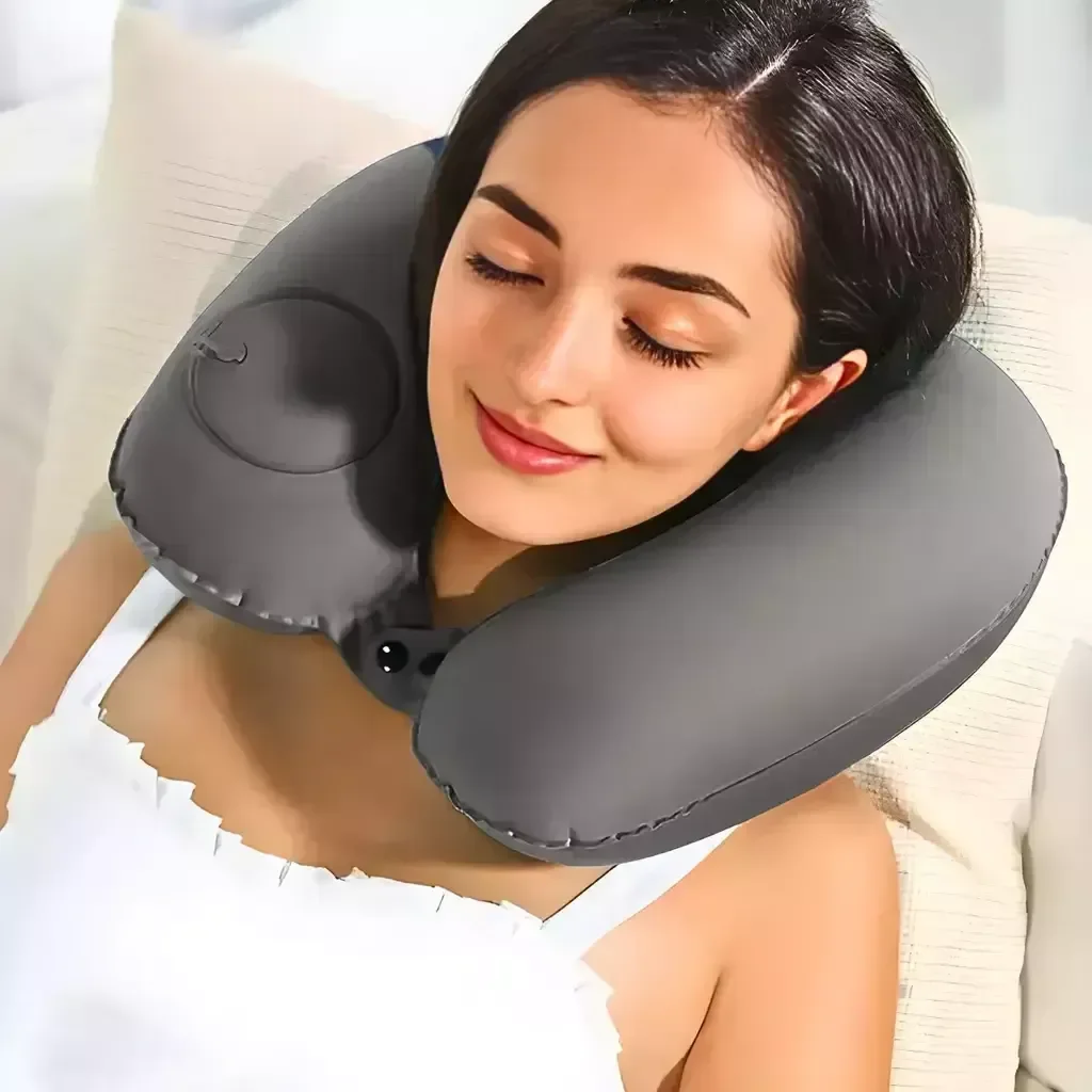 Travesseiro Almofada de Pescoço Inflável e Portátil - Cinza - 3