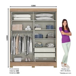 Guarda-Roupa 2 Portas Correr Henn Briz B353-198 2 Gavetas Jequitibá Brilho SE - 3