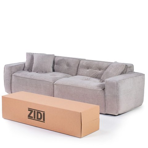 Sofá Modular na Caixa 2 Lugares Linho Aveludado D32 Cinza 256cm Bloc Zidi