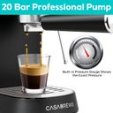 Ver imagem 3 de Casabrews Máquina de Espresso 20 Bar com Vaporizador de Leite, Preta