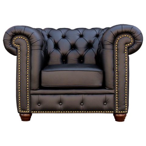 Poltrona Chesterfield com Pés Madeira Couro Preto