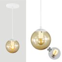 Ver imagem 1 de Pendente Branco C/ Globo de Vidro Ambar de 14cm + Led 2w