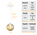 Ver imagem 4 de Pendente Branco C/ Globo de Vidro Ambar de 14cm + Led 2w
