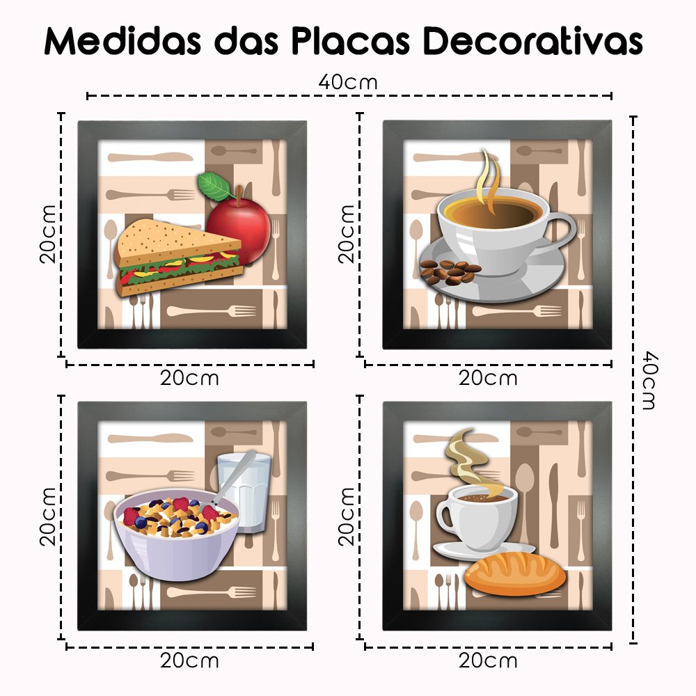 Quadro Decorativo Cozinha Café Padaria Copa 20x20cm Kit 4 un Arte na Arte Moldura Preta - 3