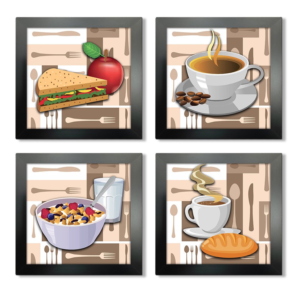 Quadro Decorativo Cozinha Café Padaria Copa 20x20cm Kit 4 un Arte na Arte Moldura Preta