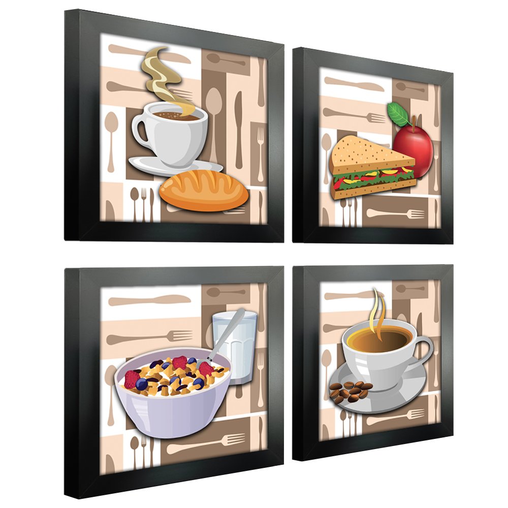 Quadro Decorativo Cozinha Café Padaria Copa 20x20cm Kit 4 un Arte na Arte Moldura Preta - 2