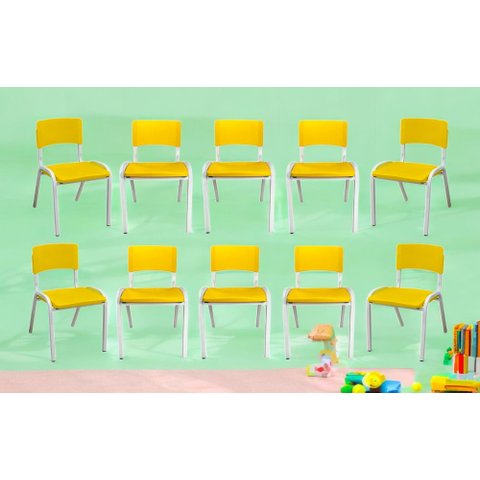 Kit 10 Cadeira Iso Infantil Amarela Escolar e Creche