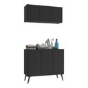 Ver imagem 1 de Conjunto Lavanderia Retrô Multiuso Armário Aéreo e Balcão 3 Portas Multimóveis Mp5050 Preto