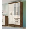 Guarda Roupa Solteiro Moval Sobral Castanho Wood Off White 4 Portas 4 Gavetas c/ Espelho - 1