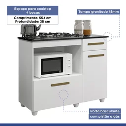 Balcão de Cozinha para Cooktop 2 Portas 1 Gaveta 1 Nicho para Forno Yescasa - 7
