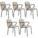 Ver imagem 1 de Kit 05 Cadeiras Estofada para Sala de Jantar com Braço Loft Preto C01 Bouclê Vanilla Courino