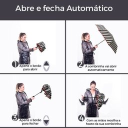 Guarda Chuva Retrátil De Bolsa Sombrinha Automática Listras Fazzoletti - 6