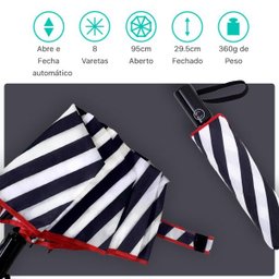 Guarda Chuva Retrátil De Bolsa Sombrinha Automática Listras Fazzoletti - 4