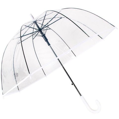 Guarda Chuva Automático Com Cabo Curvo Sombrinha Transparente E Branca Fazzoletti