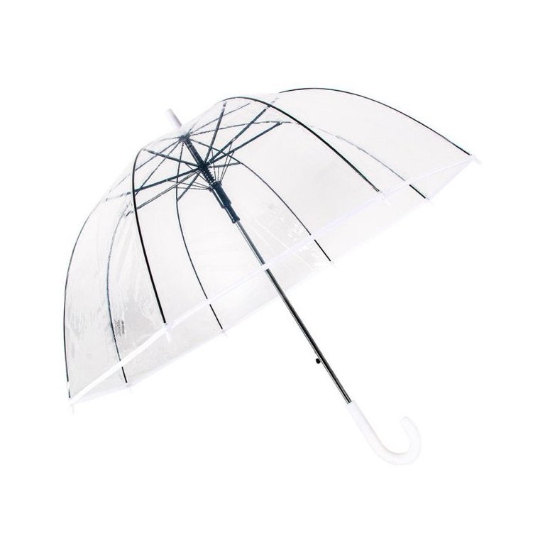 Guarda Chuva Automático Com Cabo Curvo Sombrinha Transparente E Branca Fazzoletti