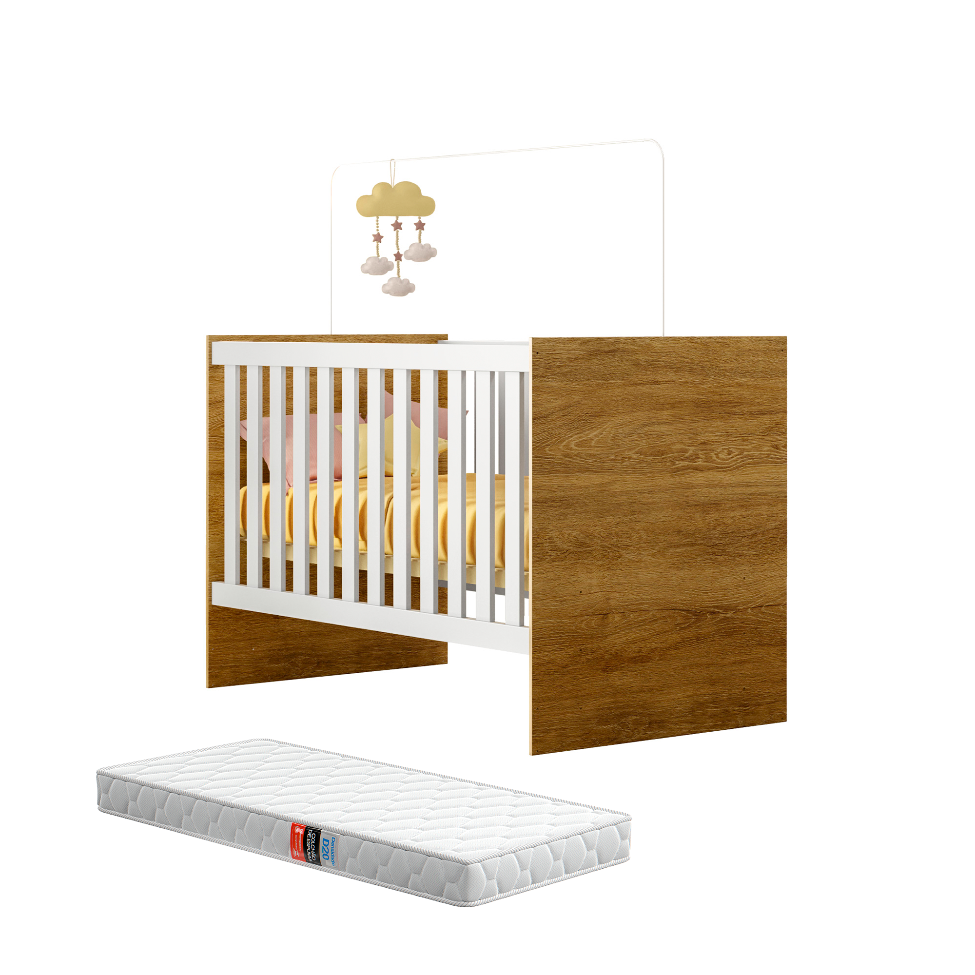 Berço Mini Cama Life com Colchão e Grade de Proteção Removível para Quarto de Bebê Infantil